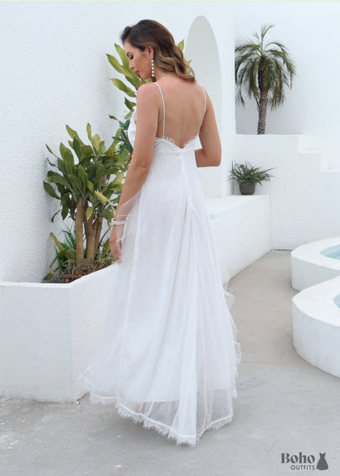 Lace Splice White Boho Maxi Dress Brianna